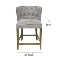Cly Counter Stool Chair, Soft Light Gray Fabric, Graywash Solid Wood -BM326593