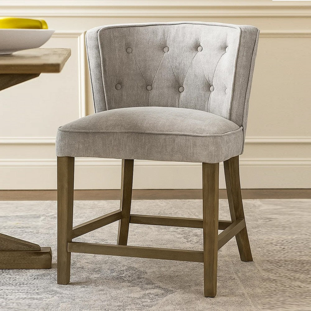 Cly Counter Stool Chair, Soft Light Gray Fabric, Graywash Solid Wood -BM326593