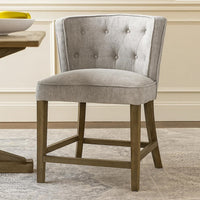 Cly Counter Stool Chair, Soft Light Gray Fabric, Graywash Solid Wood -BM326593