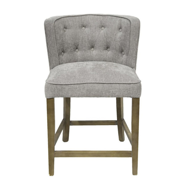 Cly Counter Stool Chair, Soft Light Gray Fabric, Graywash Solid Wood -BM326593