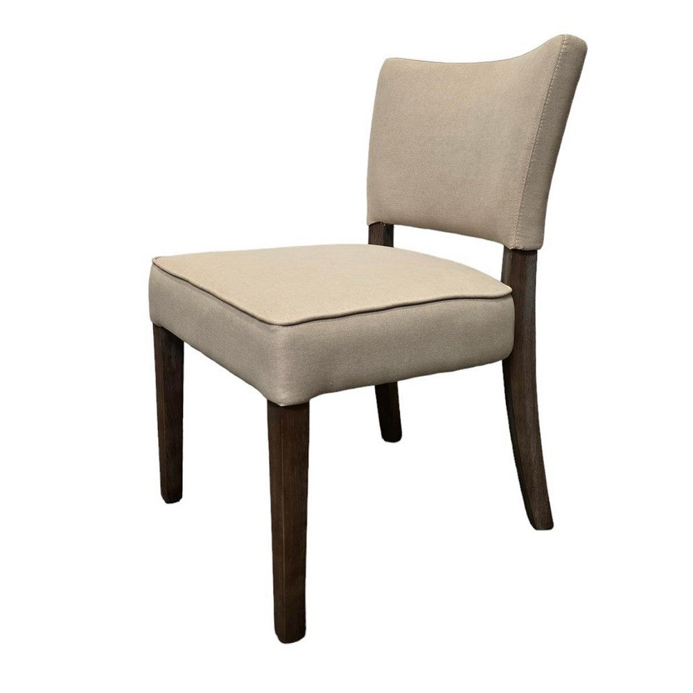 Rea Dining Side Chair Set of 2, Beige Fabric, Oak Brown Solid Wood -BM326598