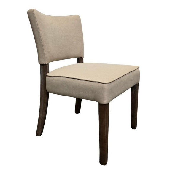Rea Dining Side Chair Set of 2, Beige Fabric, Oak Brown Solid Wood -BM326598