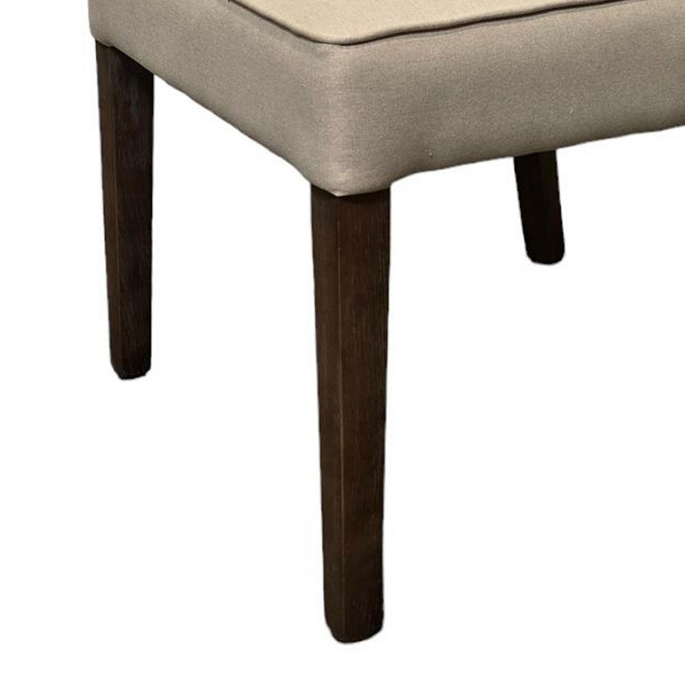 Rea Dining Side Chair Set of 2, Beige Fabric, Oak Brown Solid Wood -BM326598