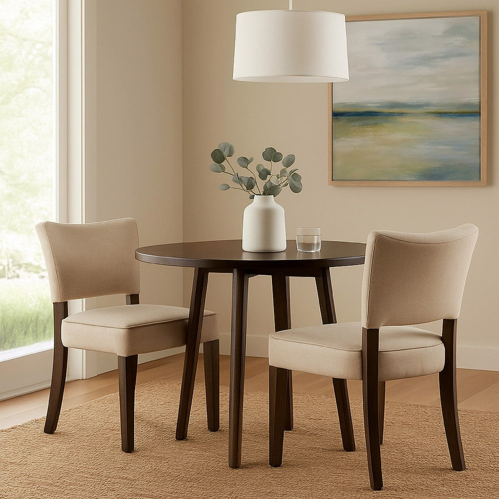Rea Dining Side Chair Set of 2, Beige Fabric, Oak Brown Solid Wood -BM326598