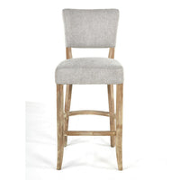 Ryna Barstool Chair, Plush Light Gray Fabric, Washed Oak Solid Wood -BM326601