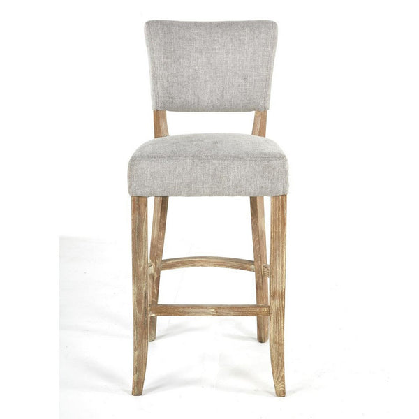 Ryna Barstool Chair, Plush Light Gray Fabric, Washed Oak Solid Wood -BM326601