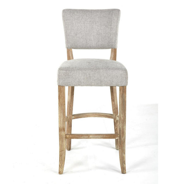 Ryna Barstool Chair, Plush Light Gray Fabric, Washed Oak Solid Wood -BM326601
