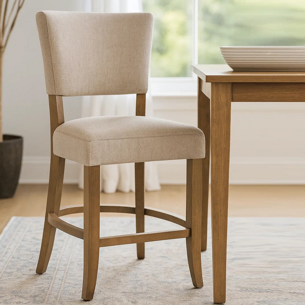 Ryna Counter Stool Chair, Light Gray Fabric, Oak Brown Solid Wood -BM326602