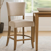 Ryna Counter Stool Chair, Light Gray Fabric, Oak Brown Solid Wood -BM326602
