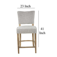 Rea Counter Stool Chair, Plush Light Gray Fabric, Oak Gray Solid Wood -BM326604