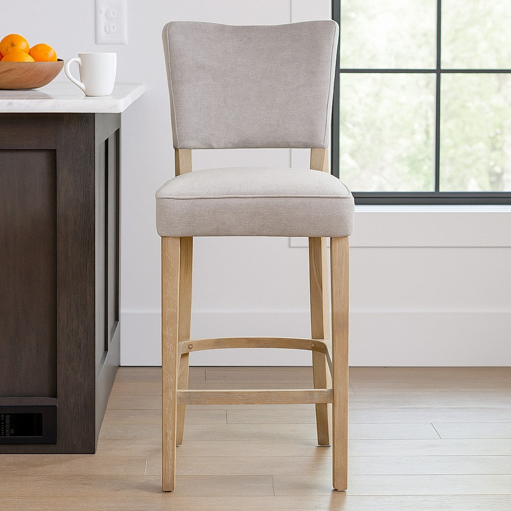 Rea Counter Stool Chair, Plush Light Gray Fabric, Oak Gray Solid Wood -BM326604
