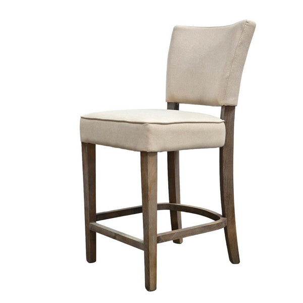 Rea Counter Stool Chair, Beige Fabric, Classic Graywash Solid Wood -BM326606