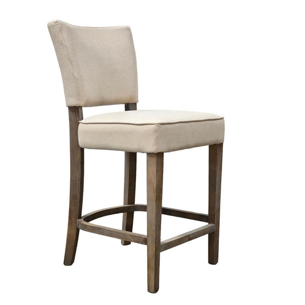 Rea Counter Stool Chair, Beige Fabric, Classic Graywash Solid Wood -BM326606