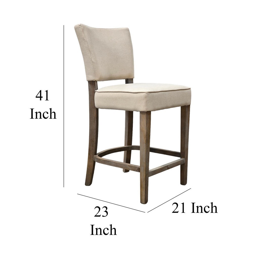 Rea Counter Stool Chair, Beige Fabric, Classic Graywash Solid Wood -BM326606