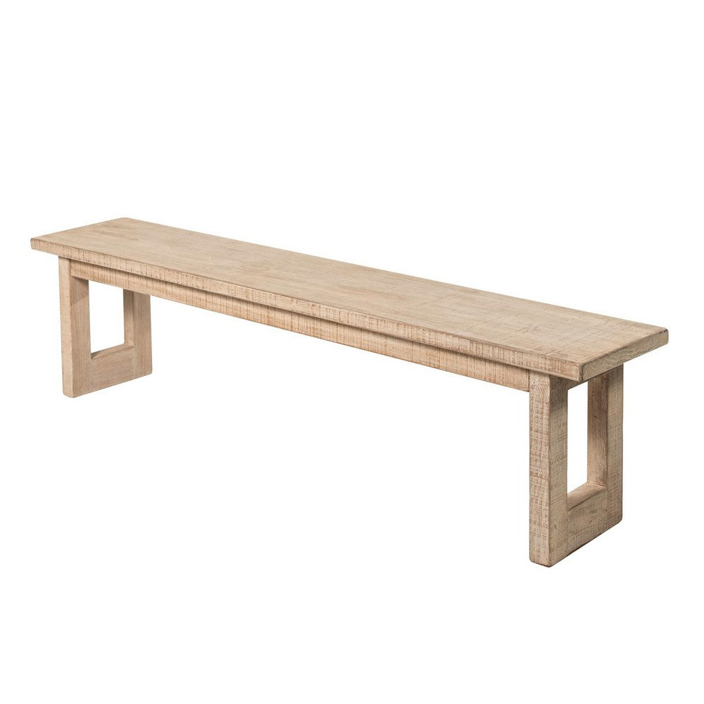 Fini Dining Bench, 64 Inch Pine Wood Frame, Sled Base, Whitewash Brown -BM326611