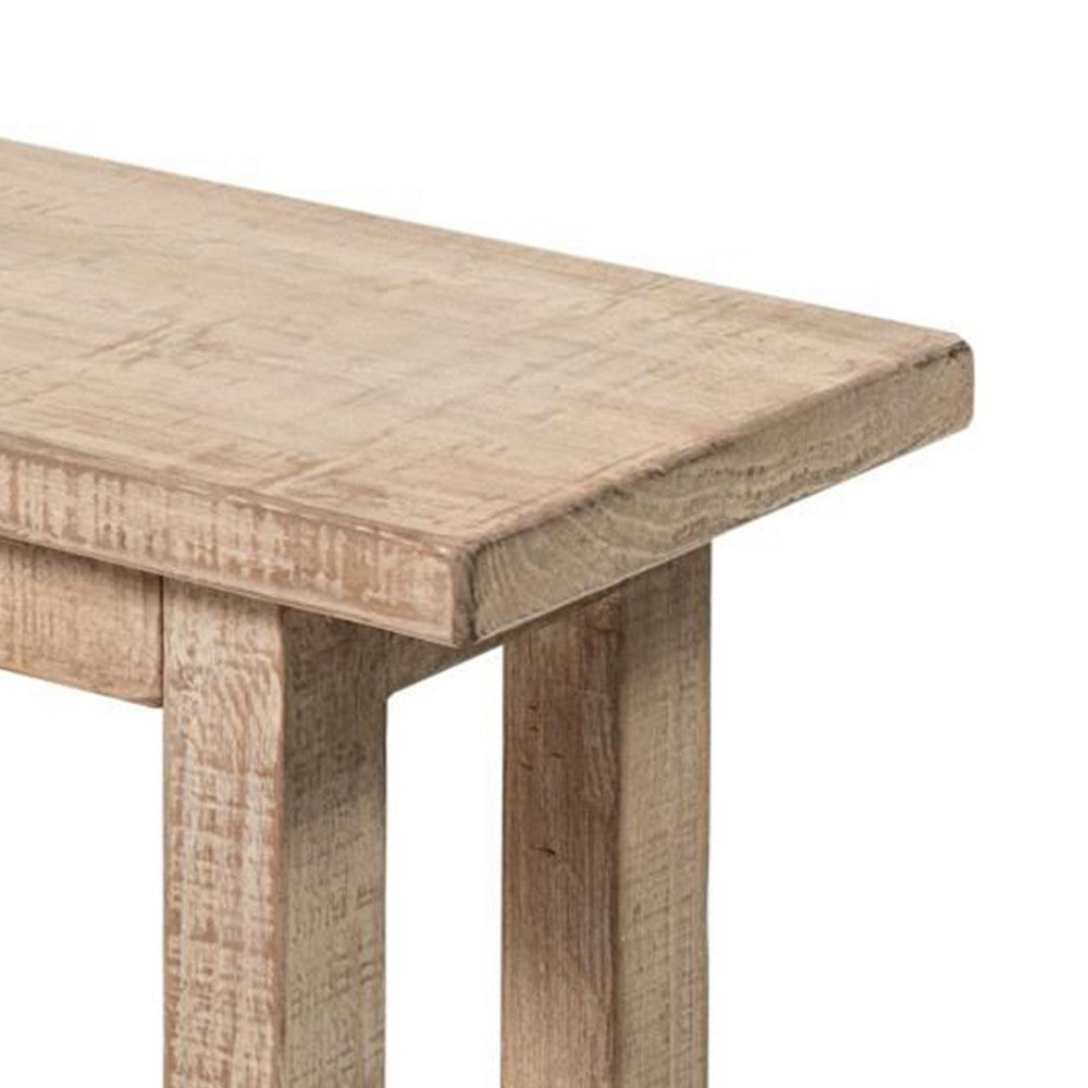 Fini Dining Bench, 64 Inch Pine Wood Frame, Sled Base, Whitewash Brown -BM326611
