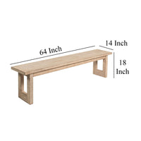 Fini Dining Bench, 64 Inch Pine Wood Frame, Sled Base, Whitewash Brown -BM326611