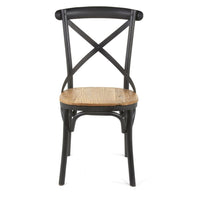 Vaya Dining Side Chair Set of 2, Rustic Cross Back, Black Iron Frame -BM326613