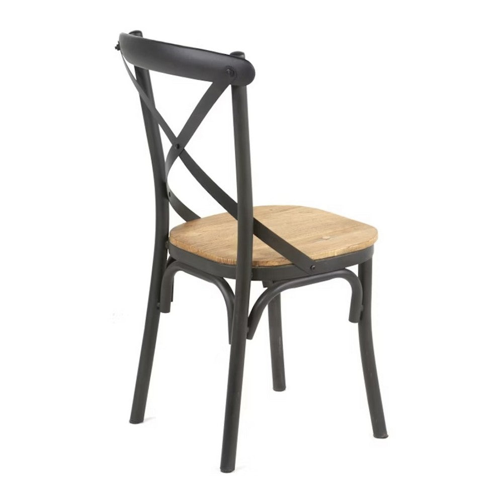 Vaya Dining Side Chair Set of 2, Rustic Cross Back, Black Iron Frame -BM326613