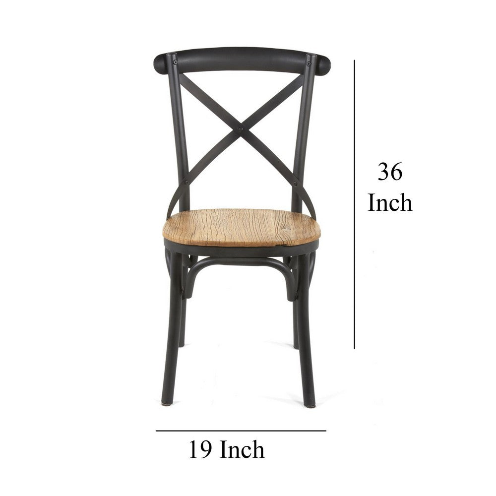 Vaya Dining Side Chair Set of 2, Rustic Cross Back, Black Iron Frame -BM326613