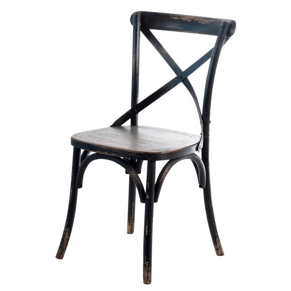 Puri Dining Side Chair Set of 2, X Shaped Backrest, Reclaimed Black -BM326623
