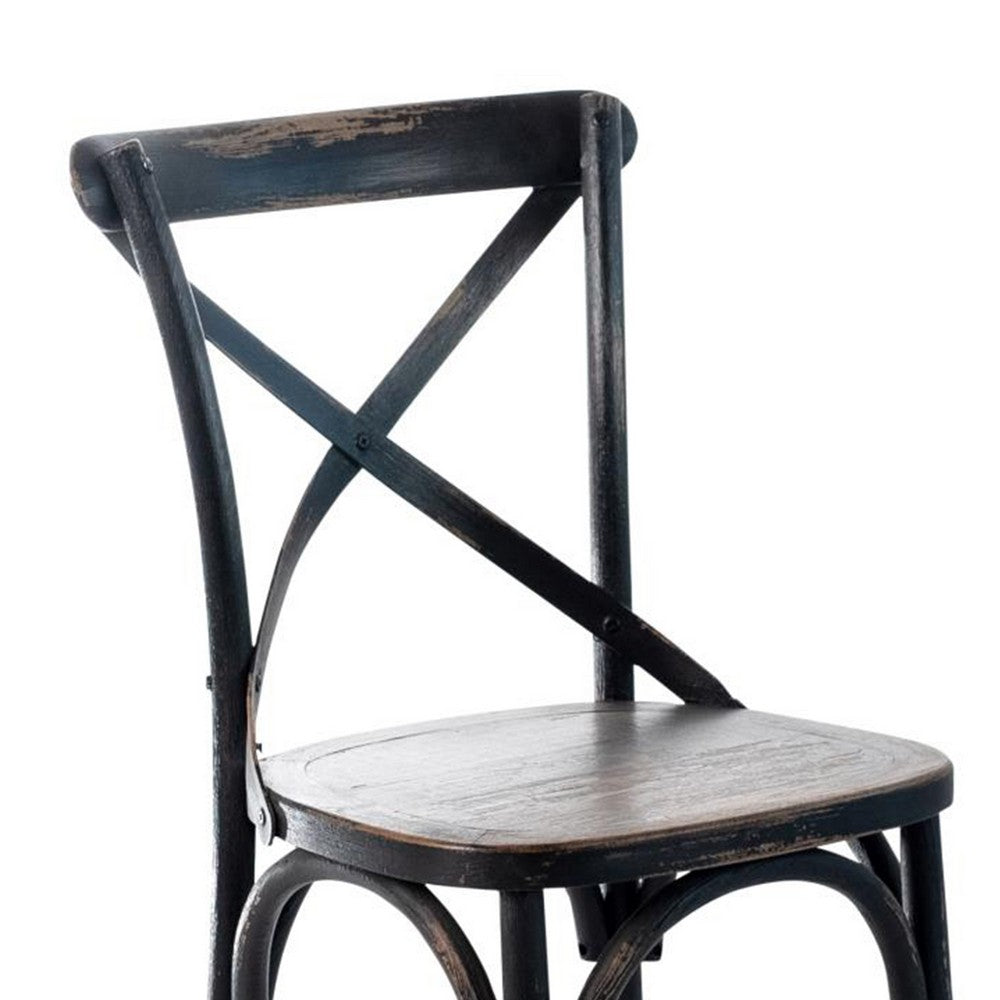 Puri Dining Side Chair Set of 2, X Shaped Backrest, Reclaimed Black -BM326623