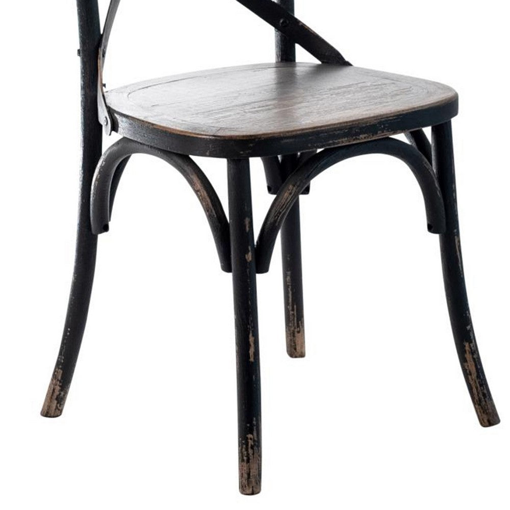 Puri Dining Side Chair Set of 2, X Shaped Backrest, Reclaimed Black -BM326623