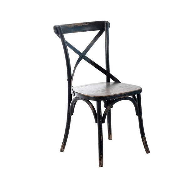 Puri Dining Side Chair Set of 2, X Shaped Backrest, Reclaimed Black -BM326623