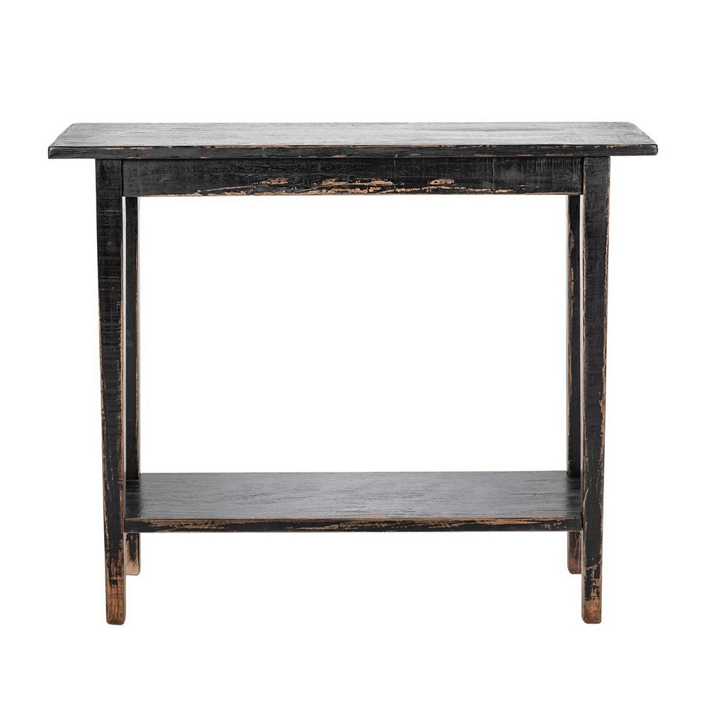 Duro Sofa Console Table with Open Shelf, Reclaimed Wood, Antique Black -BM326626