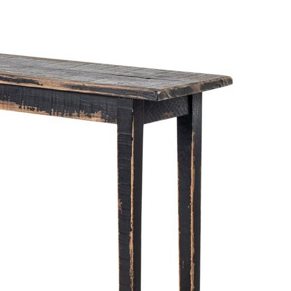 Duro Sofa Console Table with Open Shelf, Reclaimed Wood, Antique Black -BM326626