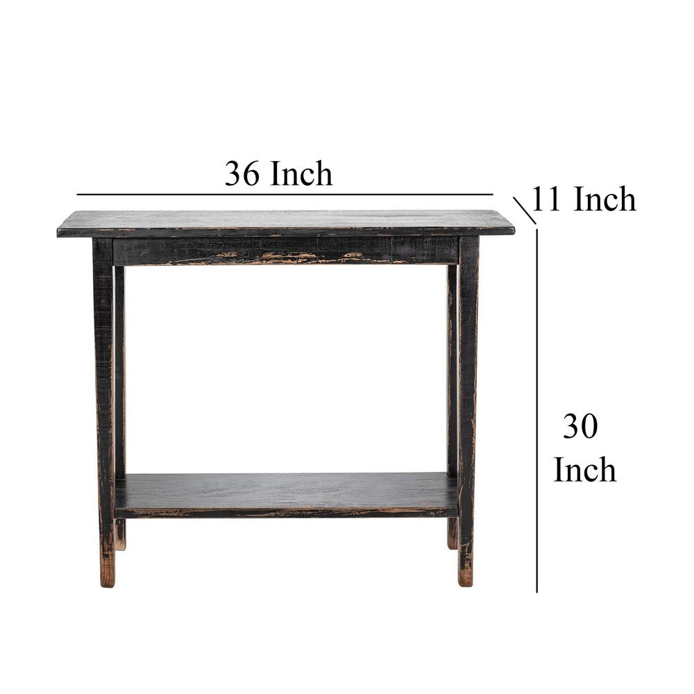 Duro Sofa Console Table with Open Shelf, Reclaimed Wood, Antique Black -BM326626