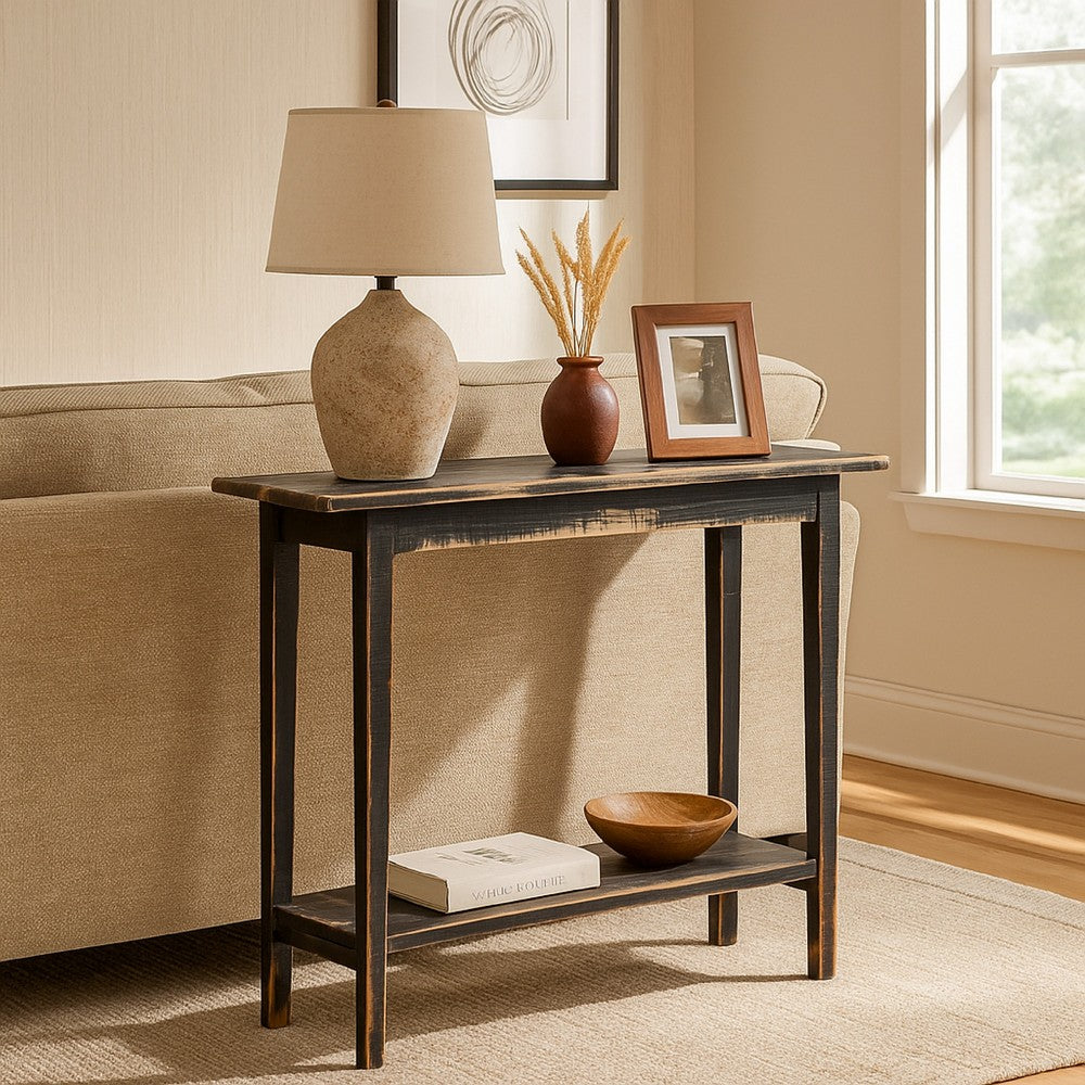 Duro Sofa Console Table with Open Shelf, Reclaimed Wood, Antique Black -BM326626