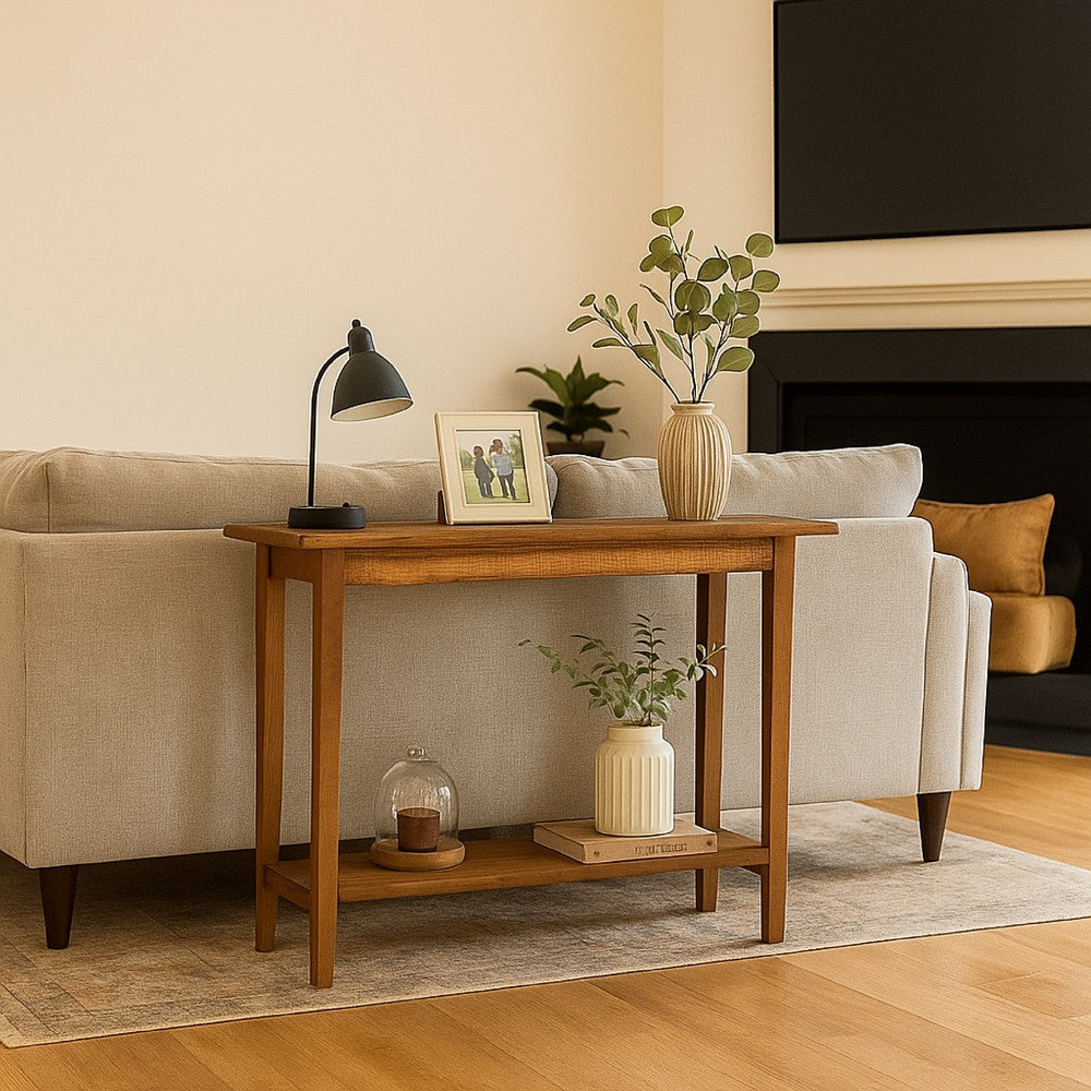 Duro Sofa Console Table with Open Shelf, Reclaimed Wood, Antique Brown -BM326627