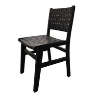 Coxy Dining Chair Set of 2, Woven Black Goat Leather Straps, Wood -BM326628