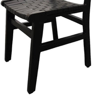 Coxy Dining Chair Set of 2, Woven Black Goat Leather Straps, Wood -BM326628