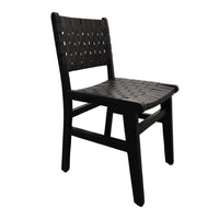 Coxy Dining Chair Set of 2, Woven Black Goat Leather Straps, Wood -BM326628