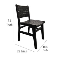 Coxy Dining Chair Set of 2, Woven Black Goat Leather Straps, Wood -BM326628