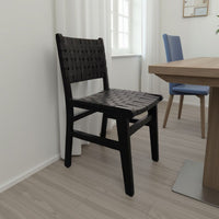 Coxy Dining Chair Set of 2, Woven Black Goat Leather Straps, Wood -BM326628