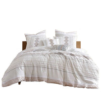 Jela 5pc Queen Comforter Set, Shams, White Clipped Jacquard Stripe -BM326655