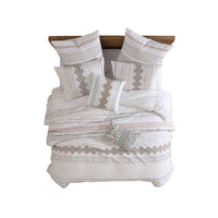 Jela 5pc Queen Comforter Set, Shams, White Clipped Jacquard Stripe -BM326655