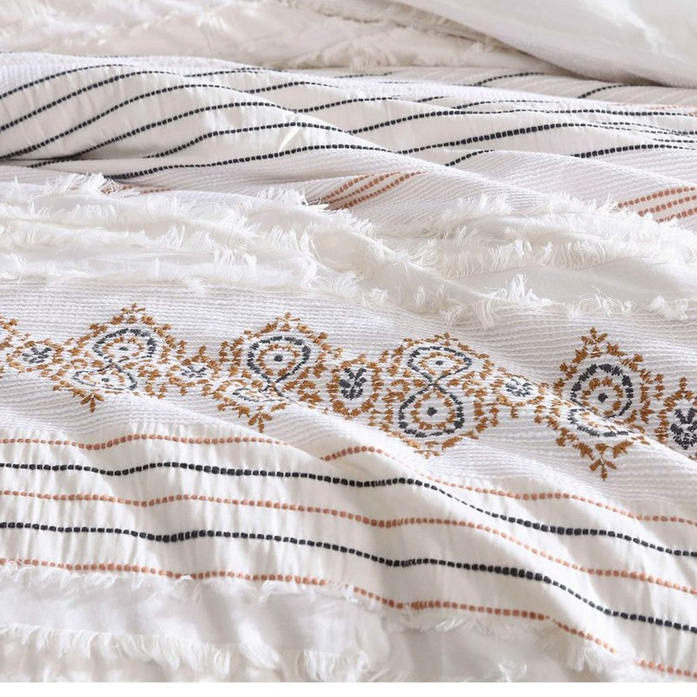 Jela 5pc Queen Comforter Set, Shams, White Clipped Jacquard Stripe -BM326655