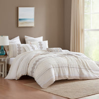 Jela 5pc Queen Comforter Set, Shams, White Clipped Jacquard Stripe -BM326655
