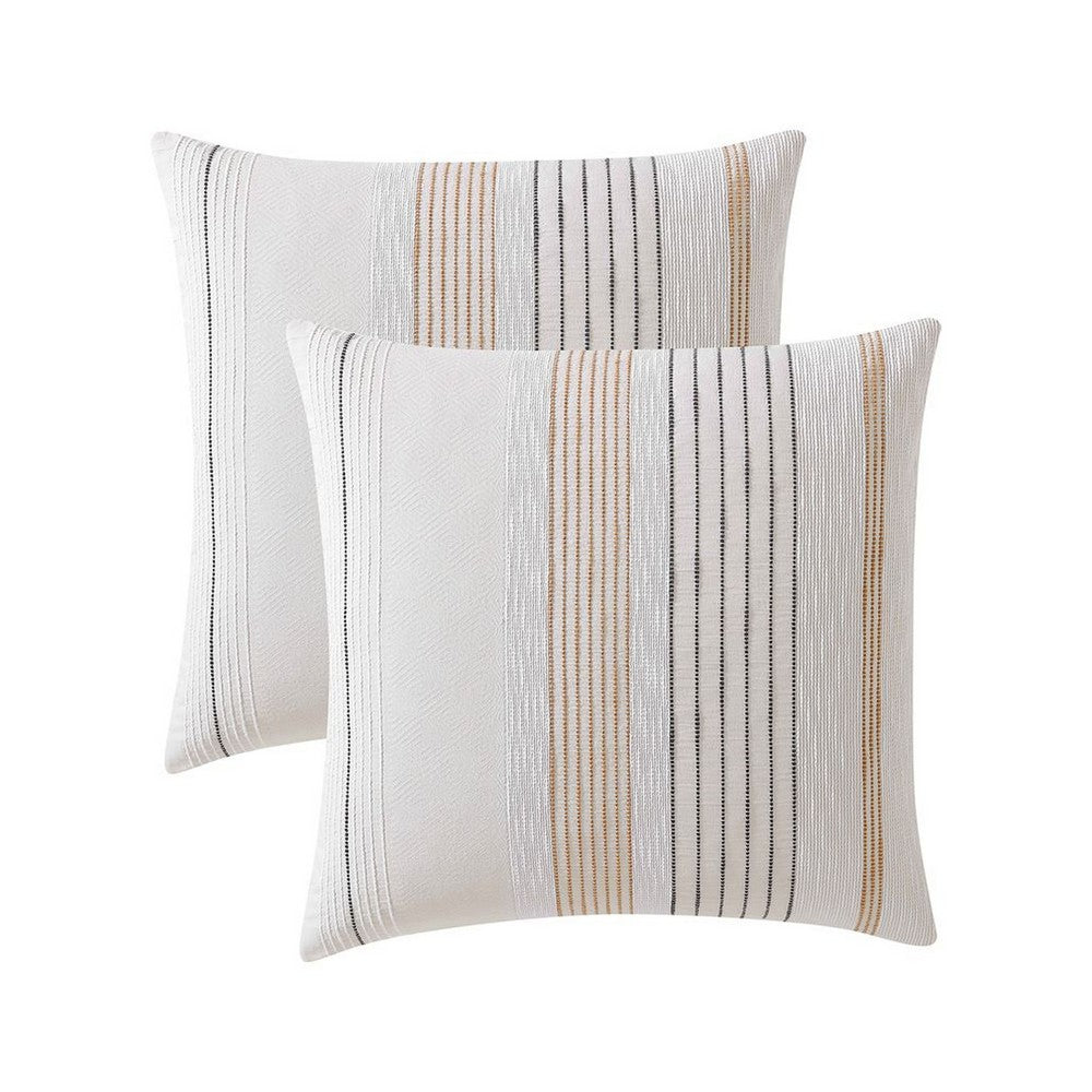 Jela Euro Sham with Clipped Jacquard Stripes, White Cotton, 26 x 26 -BM326656