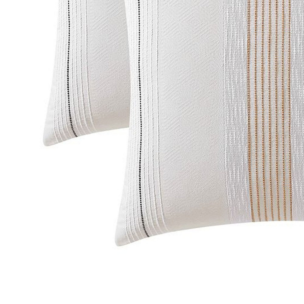 Jela Euro Sham with Clipped Jacquard Stripes, White Cotton, 26 x 26 -BM326656