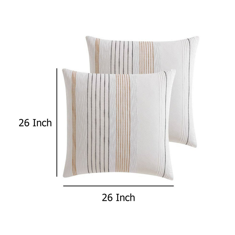 Jela Euro Sham with Clipped Jacquard Stripes, White Cotton, 26 x 26 -BM326656