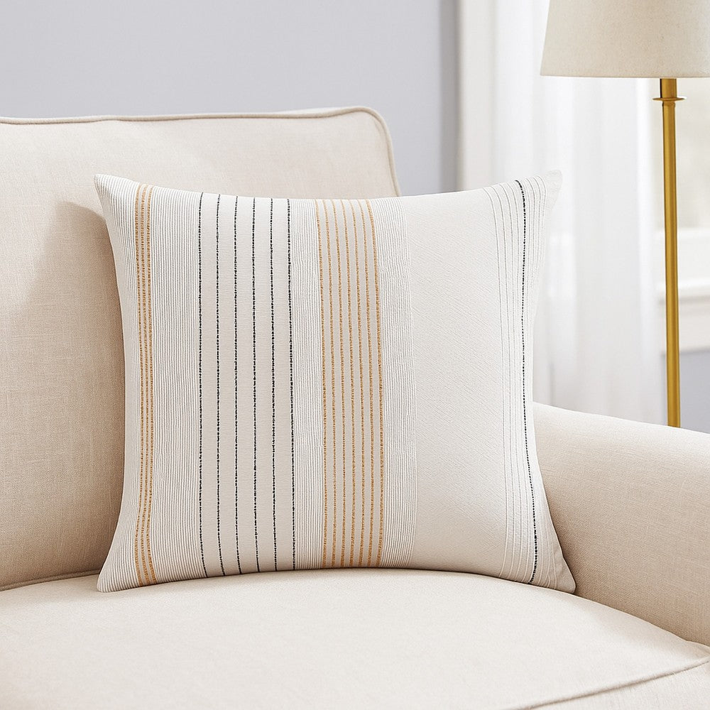 Jela Euro Sham with Clipped Jacquard Stripes, White Cotton, 26 x 26 -BM326656