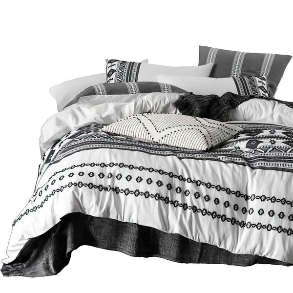 Jim 5pc King Size Comforter Set, Shams, White Black Jacquard Stripe -BM326657
