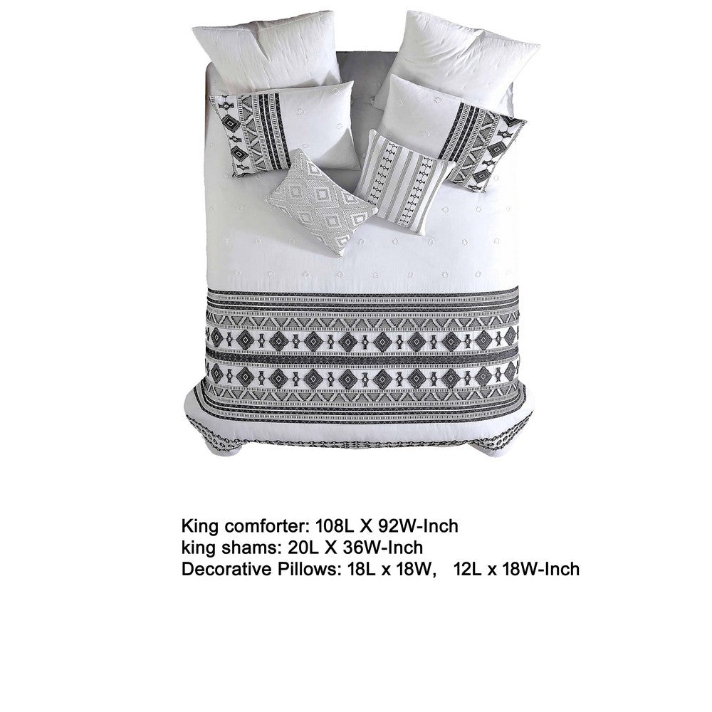 Jim 5pc King Size Comforter Set, Shams, White Black Jacquard Stripe -BM326657