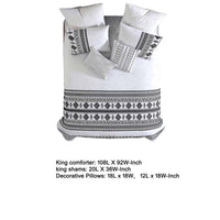 Jim 5pc King Size Comforter Set, Shams, White Black Jacquard Stripe -BM326657