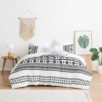 Jim 5pc King Size Comforter Set, Shams, White Black Jacquard Stripe -BM326657